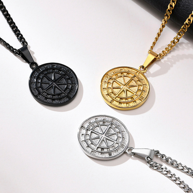 Hormones men's necklace, compass, travel and saig pendant, double-layer chain, give to friends