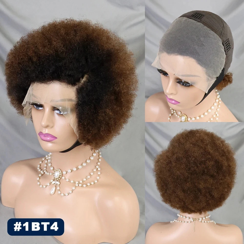 Kinky Curly Short Lace Front Wig Afro Bob Human Hair Natural