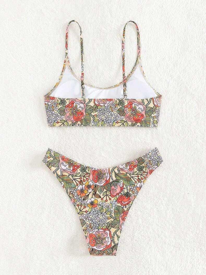 Dongdumaoyi Micro Bikini Sexy Floral Print Push Up Swimsuit Women Halter Cut Out Beach Bathing Suit Thong Swimwear Trajes De Ba O Mujer