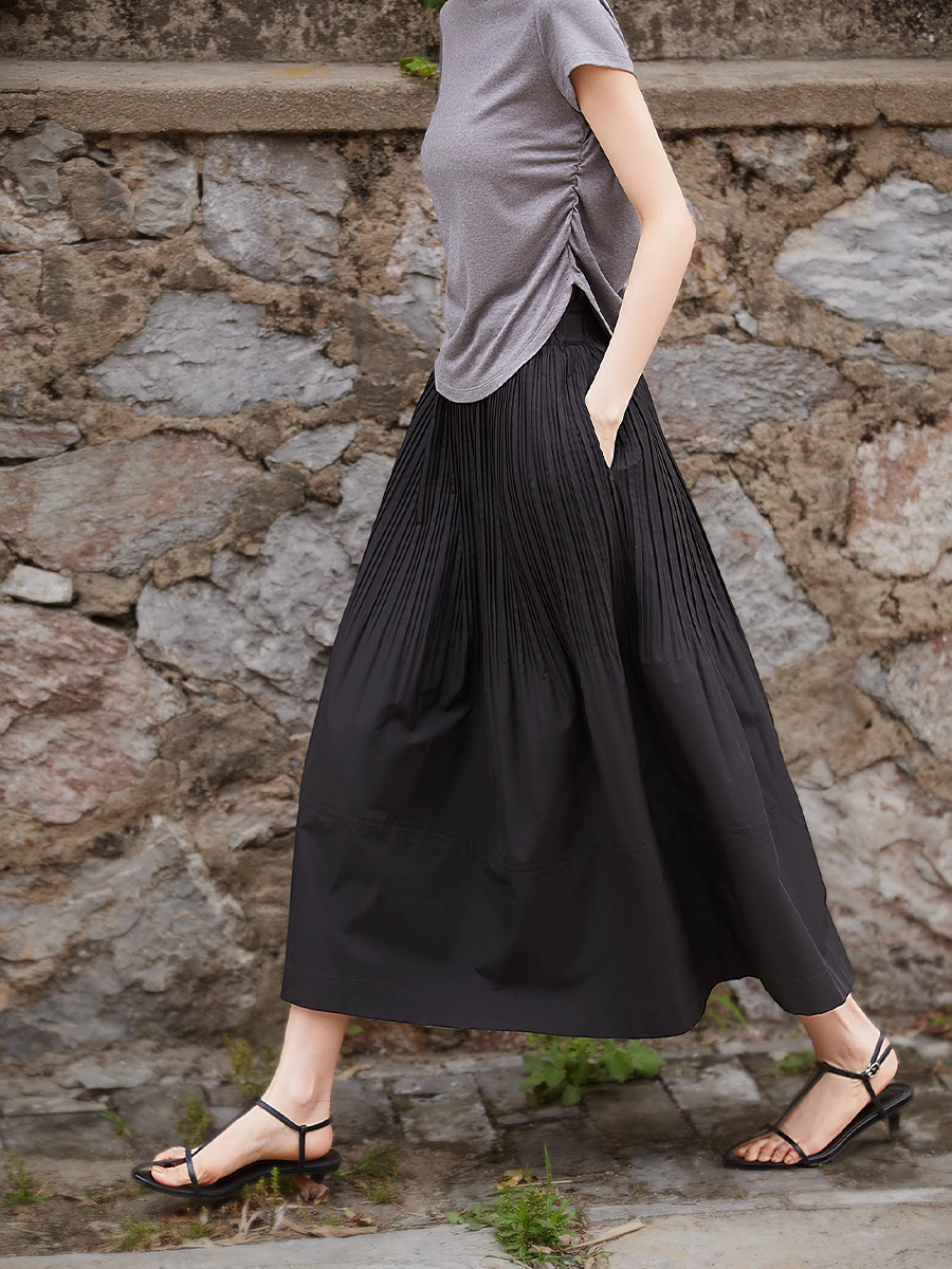 X2190 High quality gradient accordion pleat texture wood ear edge elastic waist A-line skirt female 2025 spring and summer new style