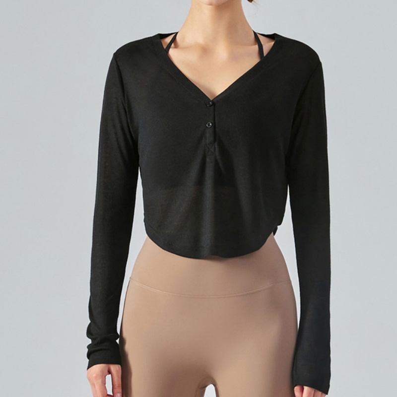 Yoga Clothes Long Sleeved Cover Up Women Slightly Breathable Sexy Top Running Sports Loose Fit Plus Size Fitness Clothes Breathable T-shirt