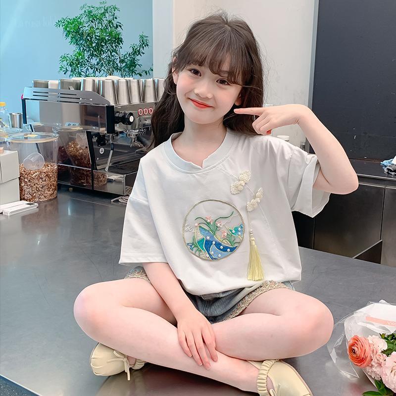 Ddmyshoesvip Girls Short T Shirt For New Children S Summer Clothes Cotton Half Sleeved T Shirt Little Girls Chinese Style Top Trend