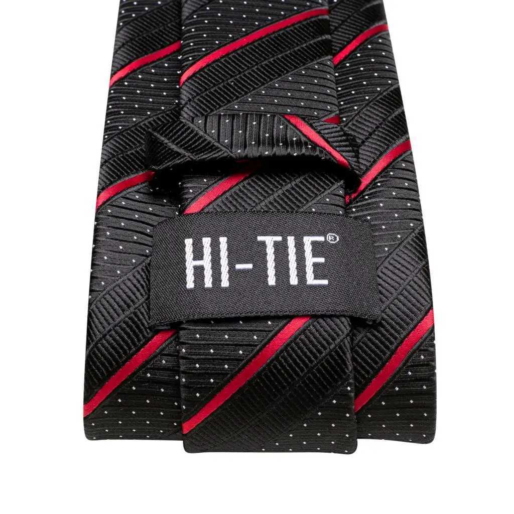 Black Red Striped Silk Wedding Tie For Men Handky Cufflink Gift Men Necktie Fashion Business Party Dropshiping Hi-Tie Designer X250407