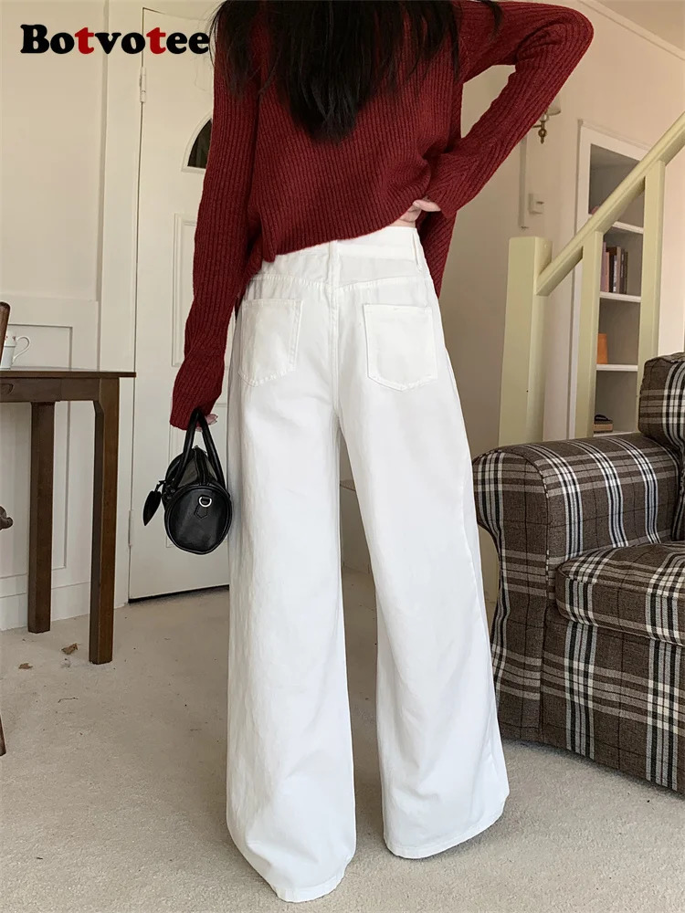 Botvotee Baggy White Jeans Womens SpringSummer Korean Y2k Fashion Tight Loose Super Waist 250407