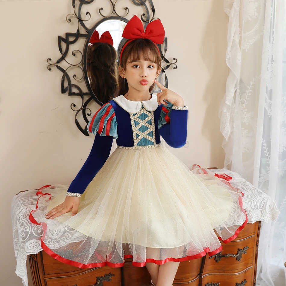 Disney Princess Girl Snow White Dress Childrens Charm Baby Role Playing Costume Apple Tennis Dress Carnival Birthday Party Costume 2-8T X250408
