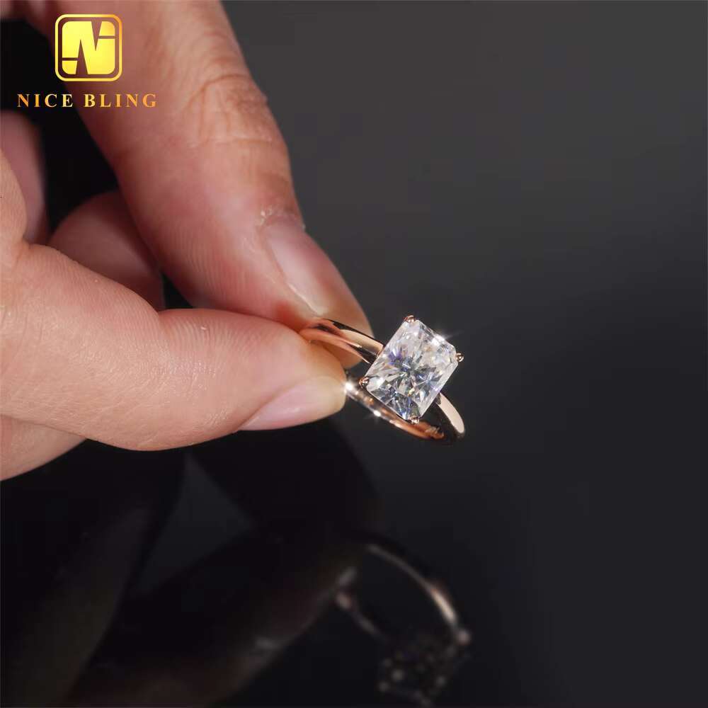 Luxury Radiant Cut Diamond Wedding Rings Women 14K Real Gold VVS Moissanite Engagement Ring for Women