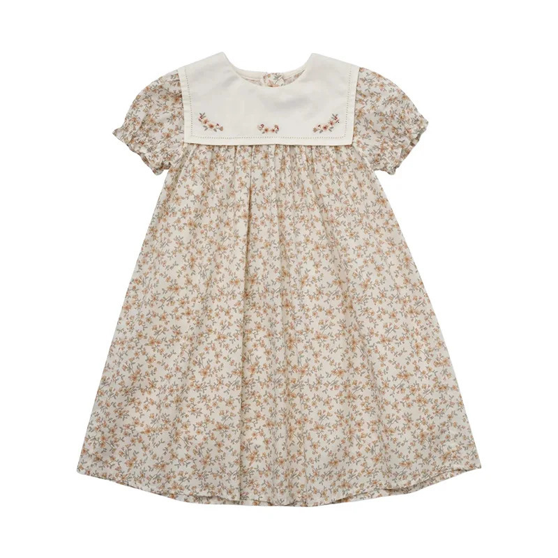 Arrival 2025 Summer Princess Dress For Baby Girls Korean Cotton Short Sleeve Skirts Childrens Clothings Ages 3-12 Years 250408