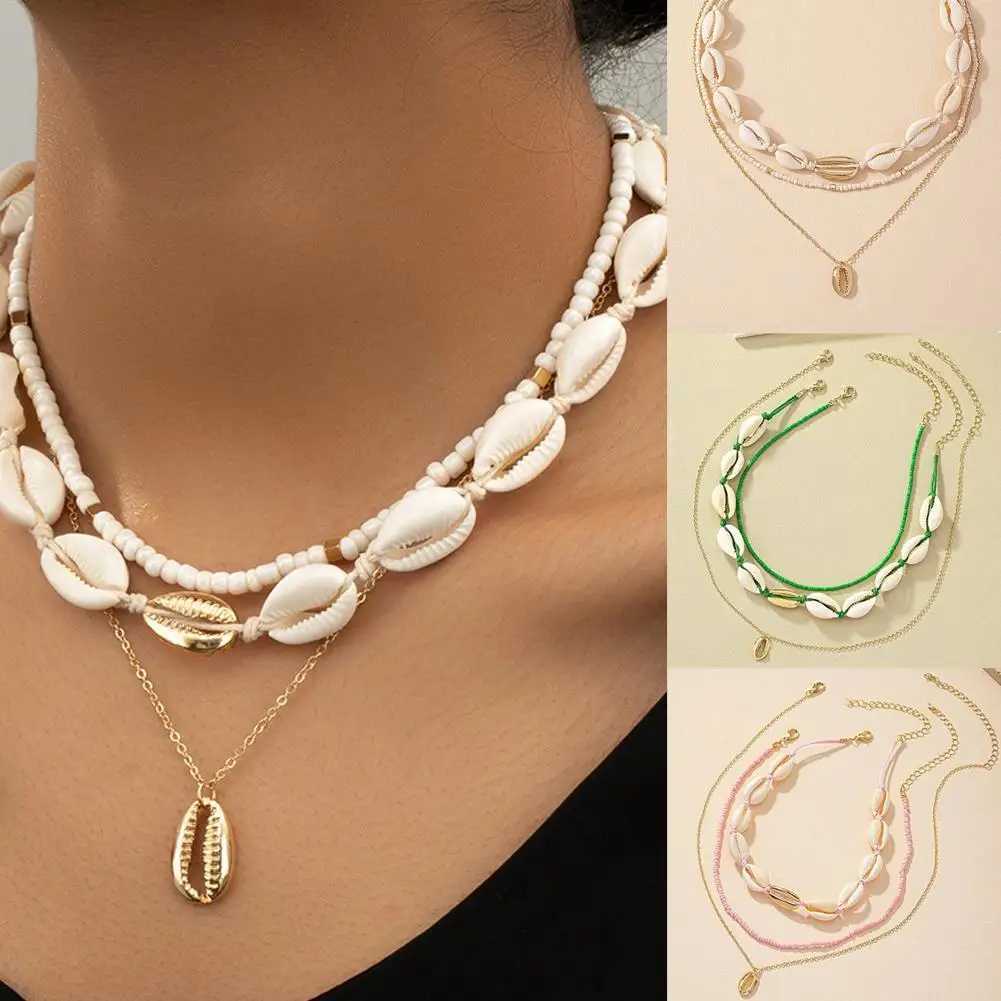 Bohemian Style Pearl Shell Necklace For Women Multi Layered Collar Chain Beach Seashell Choker Necklaces Fashion Trend AccessoryC250407