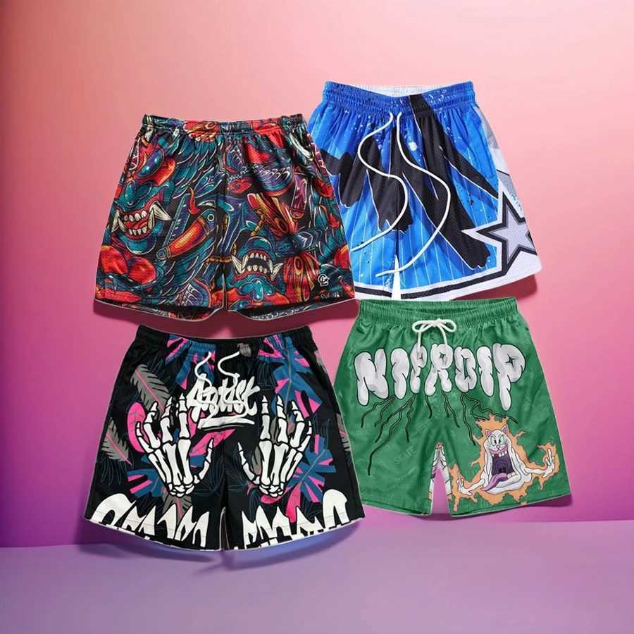 Street life summer casual shorts mens childrens shorts fashionable graphic letter printing breathable quick drying oversized shortsXJ250407
