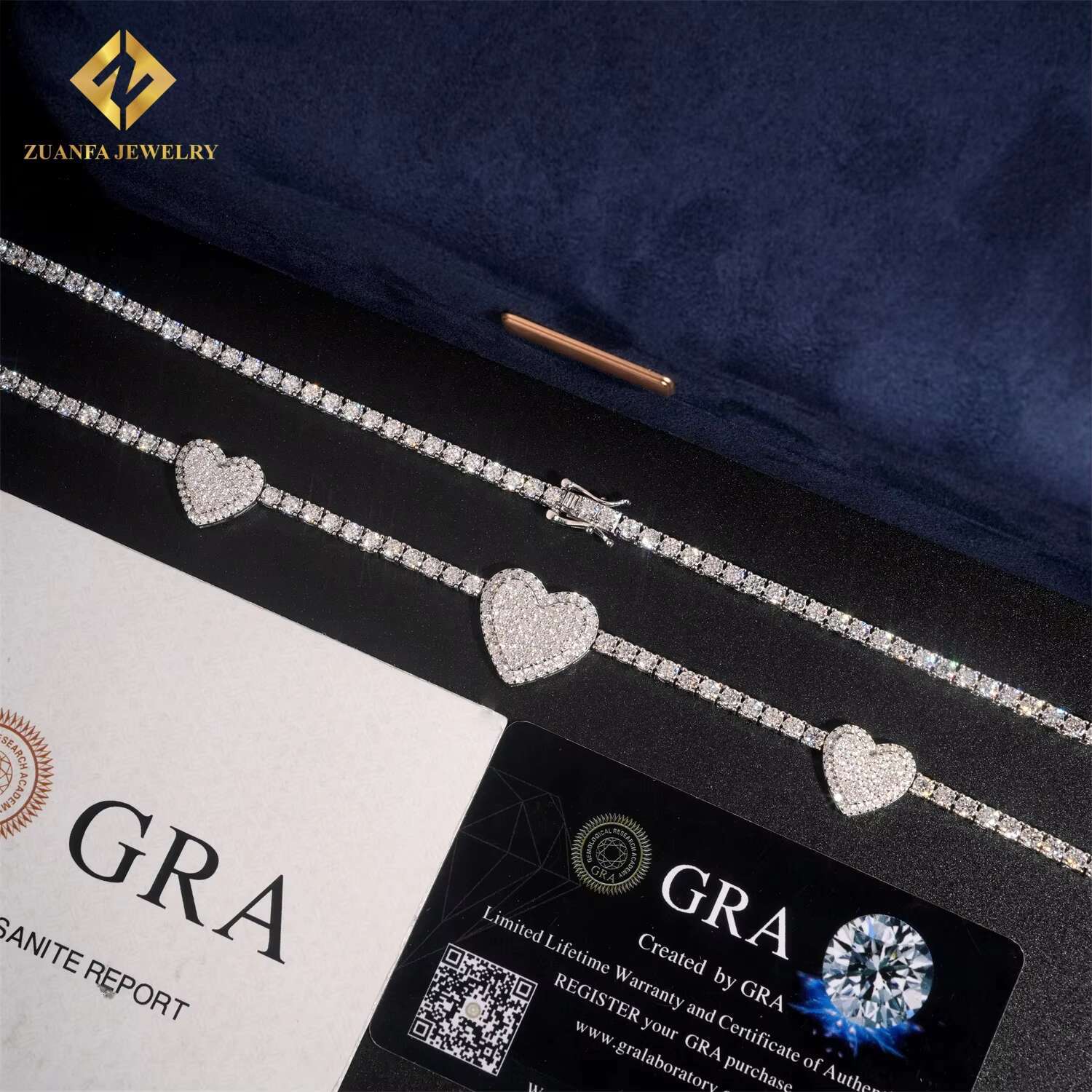 Iced Out Worldwide Shipping VVS 3MM Moissanite Heart Style Tennis Necklace 925 Silver Fashion Tennis Chain Moissanite Jewelry