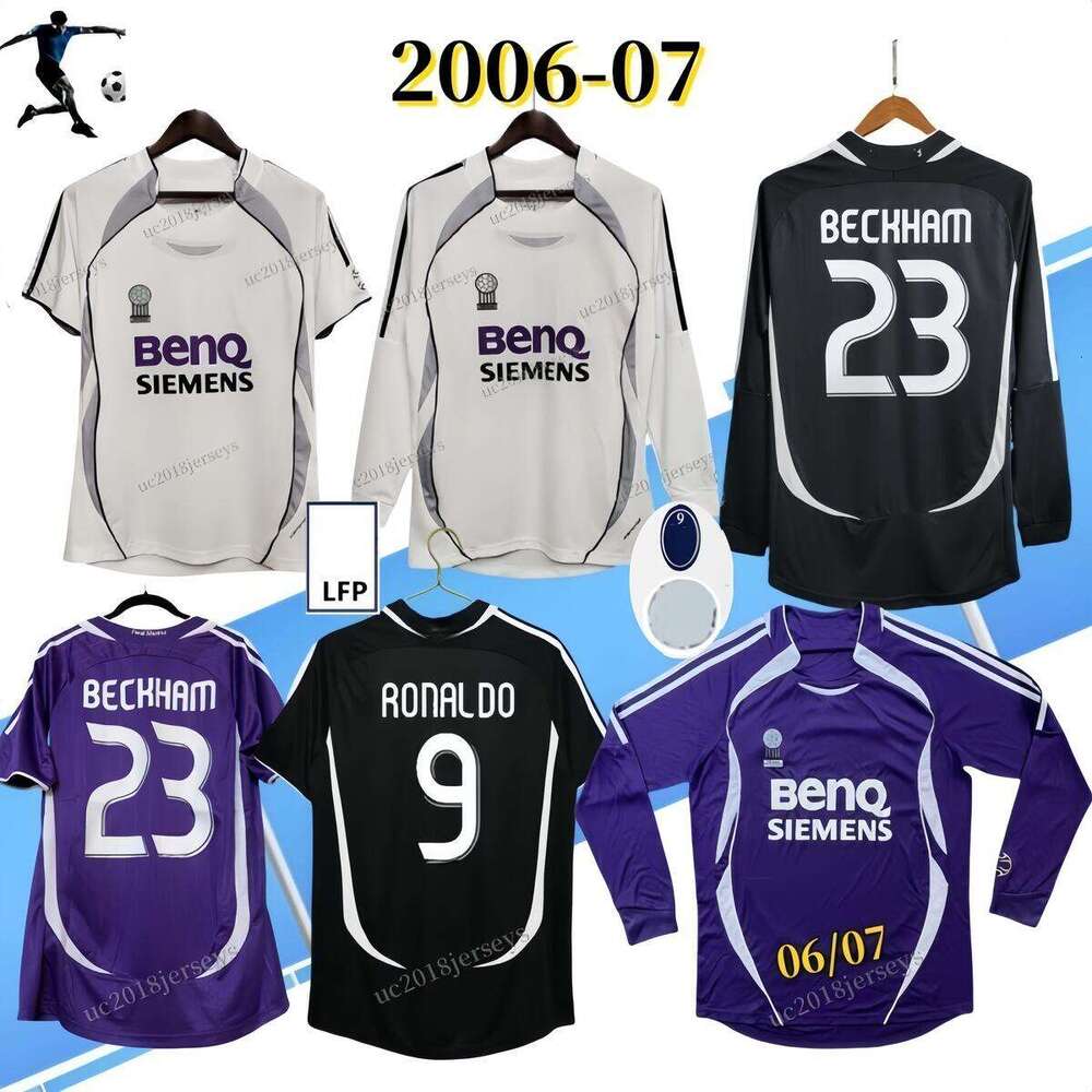 Purple Long Sleeve 06 07 Classic Real Soccer Jerseys BENZEMA MARCELO ISCO CARVAL BALE SERGIO RAMOS 2006 2007 Madrids Ronaldo full patch