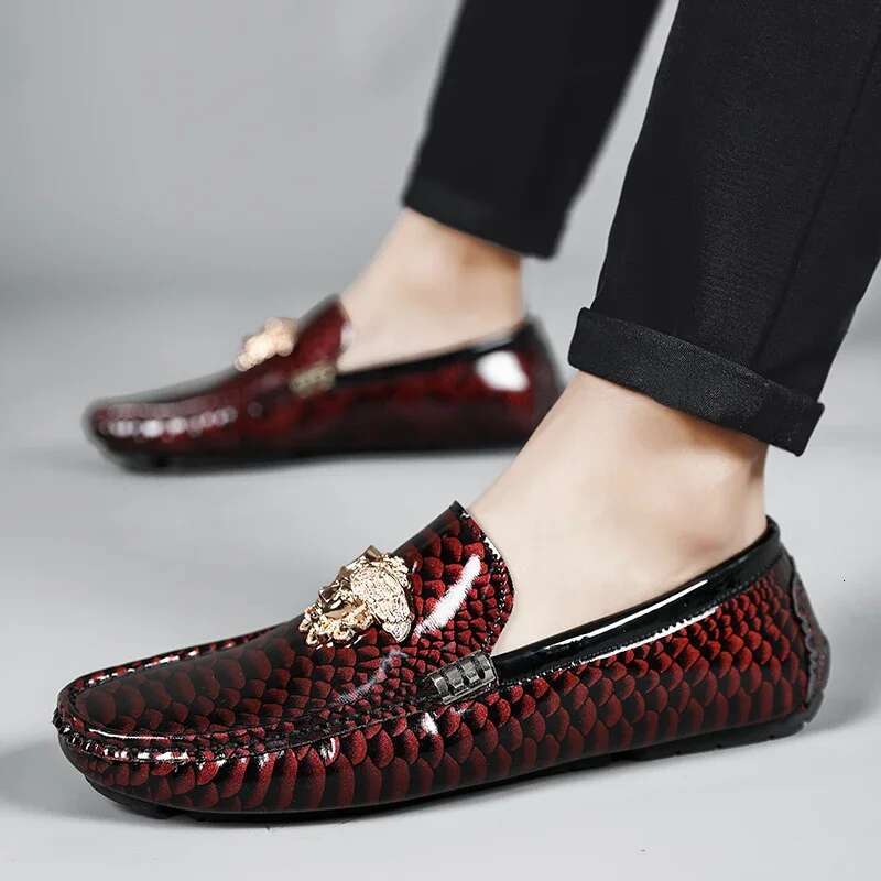 Trendy Mens Fashion Casual Popular Youth Daily Walking Shoes Red Business Moccasins Loafers Large Size 38-48