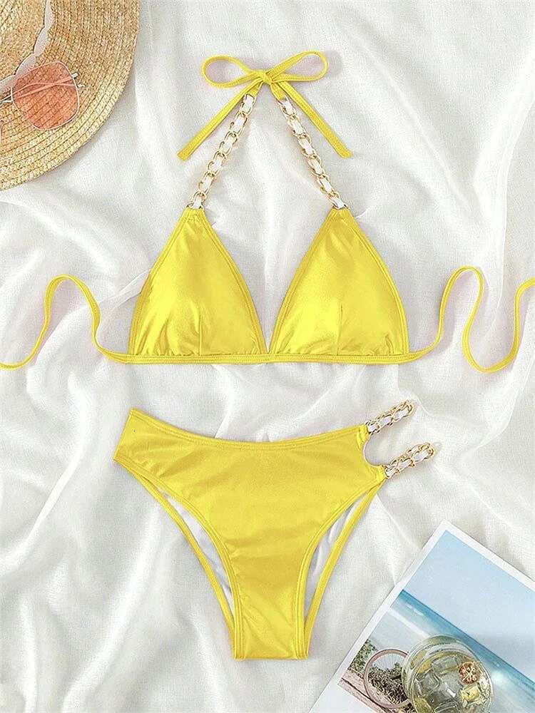 Dongdumaoyi Push Up Bikini Micro Bikinis Set Pink Gradient Metal Strap Swimsuit Women Sexy Cut Out Bathing Suit High Waist Swimwear