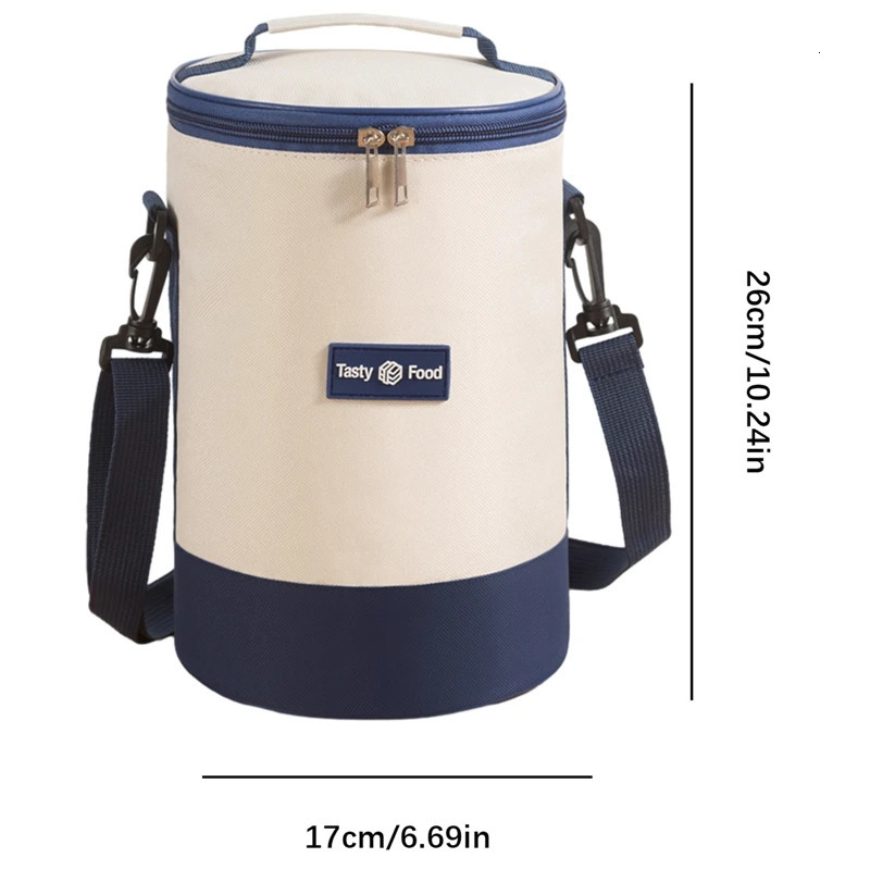Portable lunch bag insulated food handbag simple and practical shoulder storage picnic meal container round shape 250401