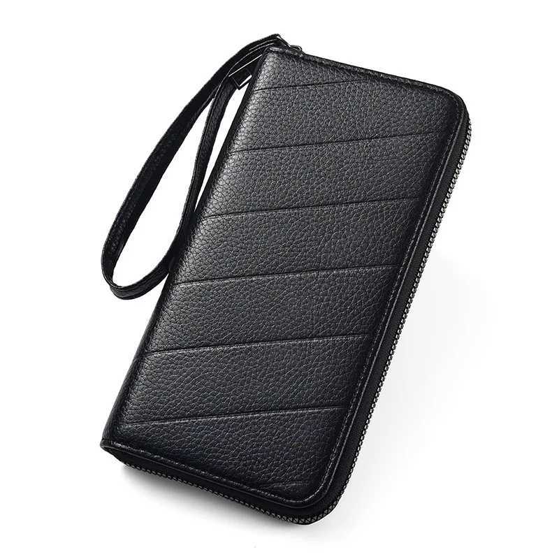 New Mens Long Wallet Leather Clutch Business ID Card Holder Zipper Purse Multi Slot Card Organizer Phone Pouch H2511071