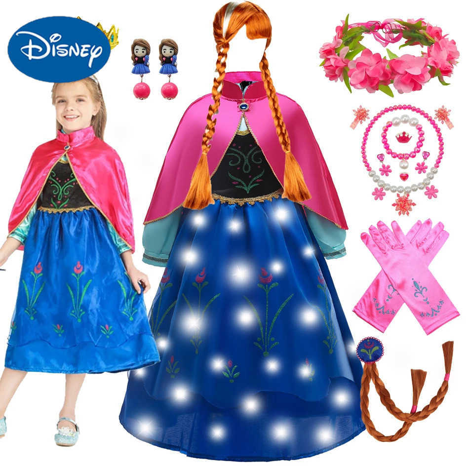 Disney Anna costume girl princess dress with Cpae childrens role-playing Anna LED lit costume Snow Queen 2nd birthday party fancy dress X250408