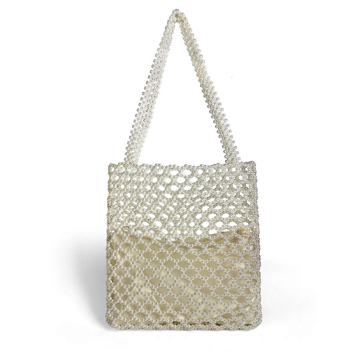 2025 New Summer Vacation Boho Beach Hollow Out Shoulder Bag For Women Handmade Beading Handbag White Metal Top Handle Tote