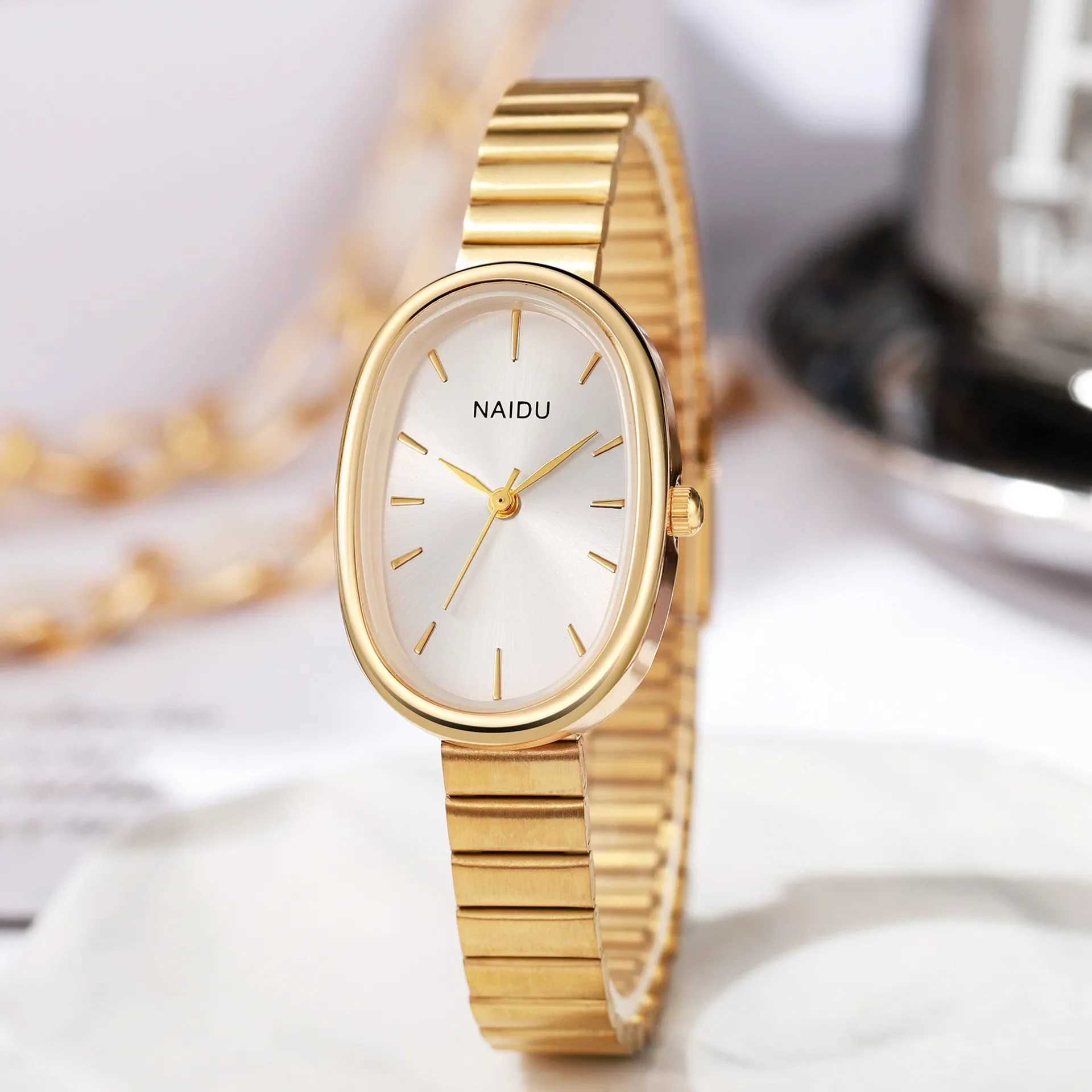 New steel strap oval small dial quartz watch retro minimum temperature watch female student watch direct shippingT250408
