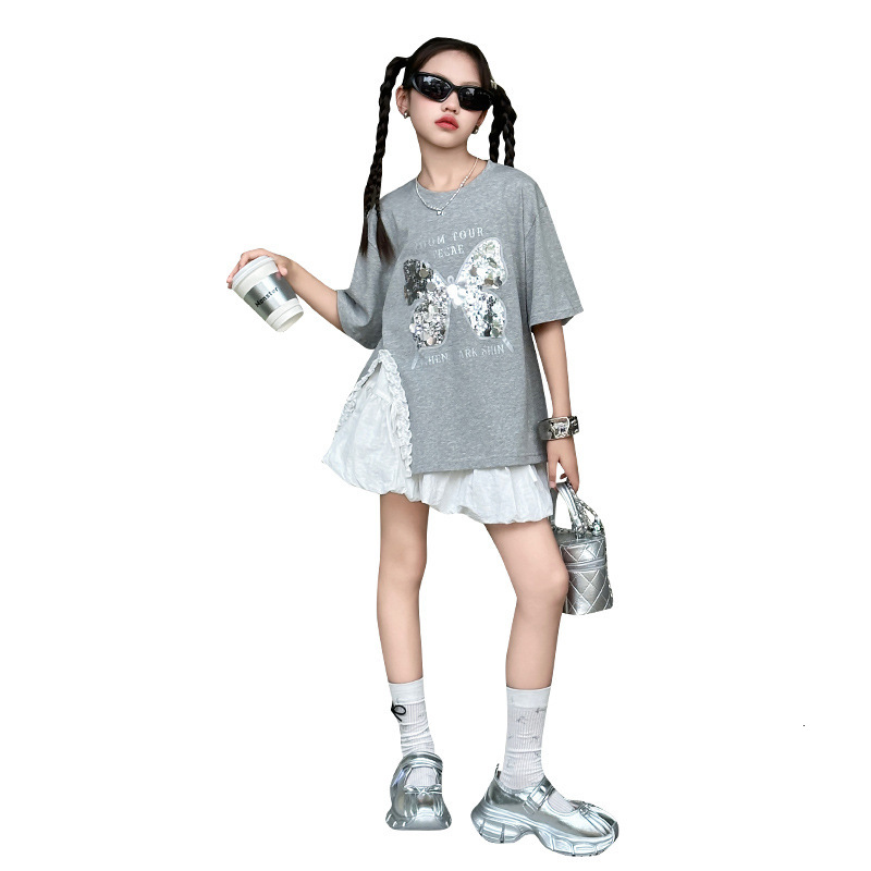 Ddmyshoesvip Summer Mid To Large Girls Short Sleeved New Clothing Children S Girls Butterfly Loose Korean Style Trendy T Shirt With Split