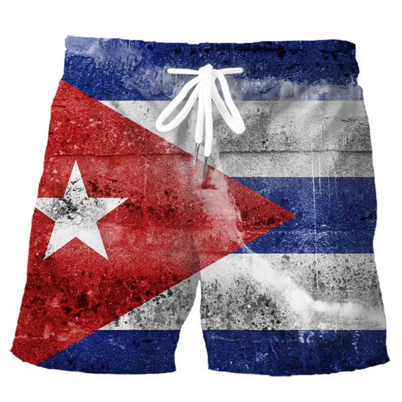 Retro 3D printed Cuban flag beach shorts for men summer casual street cube pattern shorts summer quick drying surfboard shortsXJ250407