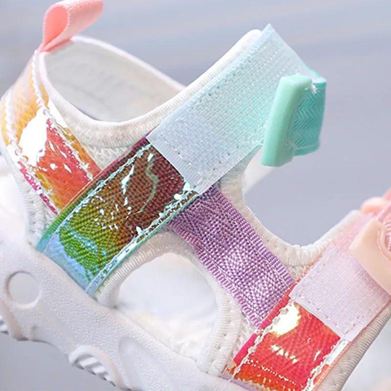 Summer Children Sport Sandals Breathable Mesh Soft Bottom Baby Girls Boys Shoes Colorful Reflective PU Leather Shoes Kids G04243 250407