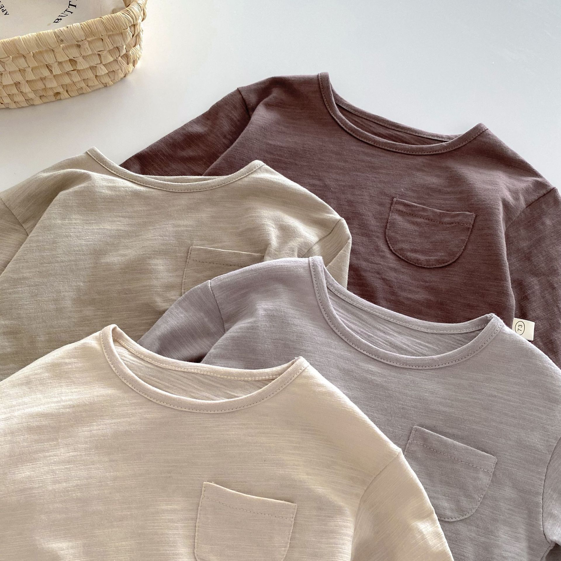Ddmyshoesvip Spring Bamboo Cotton T Shirt 0-5 Years Old Korean Children S Clothing Top Baby Boy Solid Color Long Sleeve Bottom Shirt