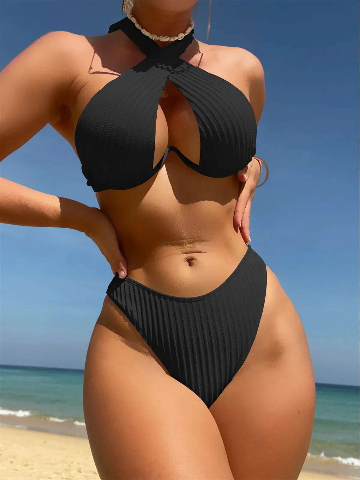 Dongdumaoyi Sexy Halter Cross Underwire Bikini Set Swimwear Women White Black Push Up High Waist Swimsuit Bathing Suit Swimming Suits