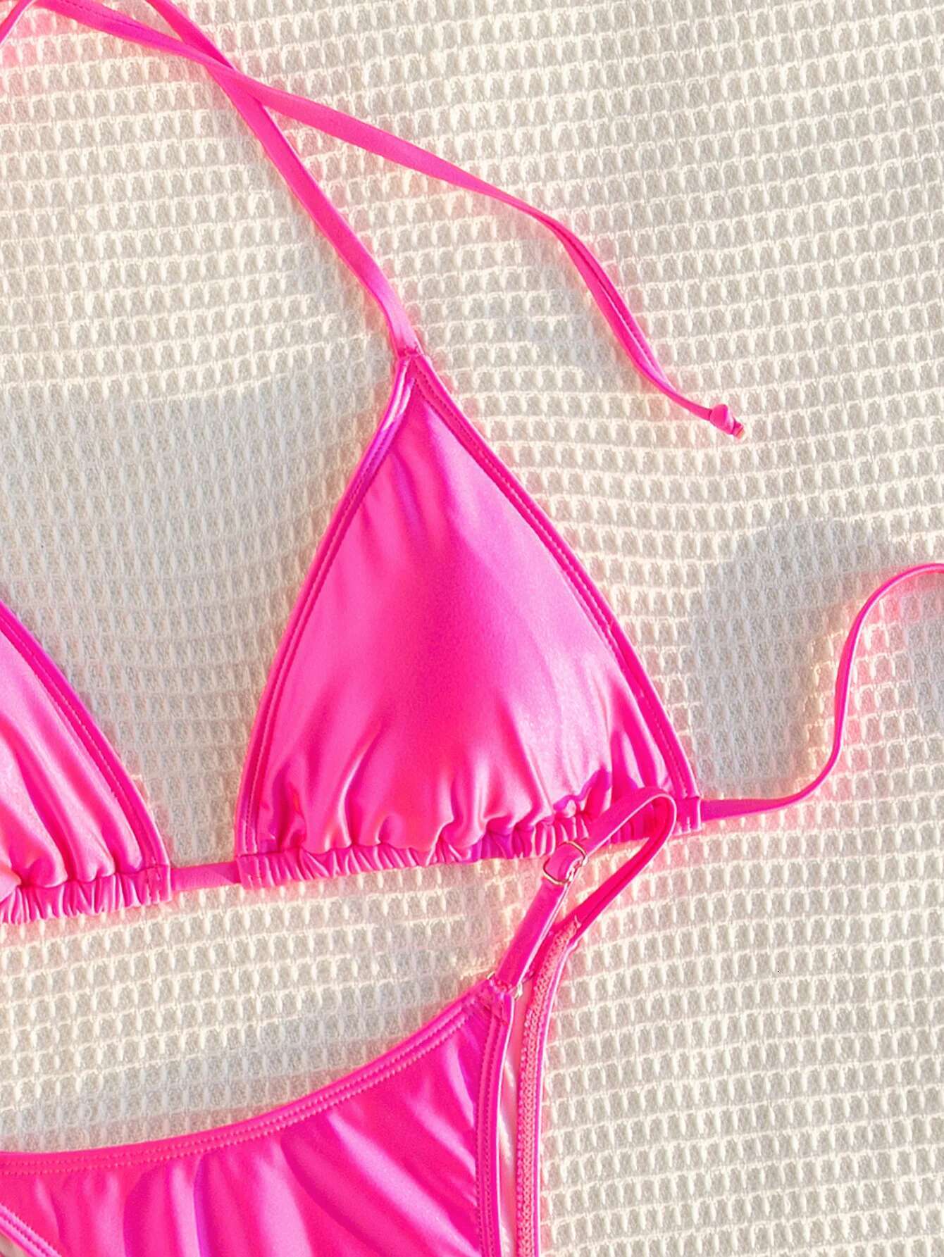Dongdumaoyi Sexy Micro Bikini Women Solid Hot Pink Push Up Bra Thong Swimsuit Brazilian Lace Up Bathing Suit Swimwear Biquini
