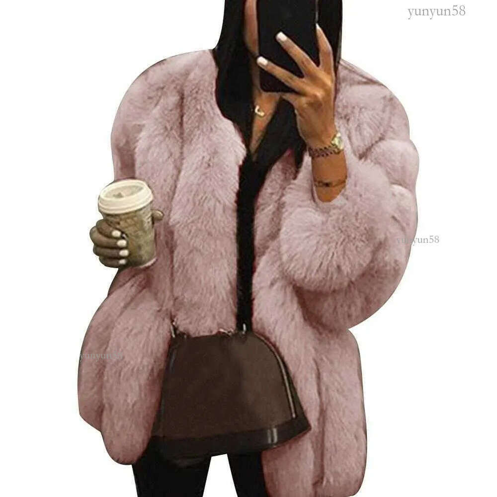 Women Faux Fur Jacket Coat Plus Size S-5XL Short Faux Fur Coat Warm Furry Jacket Outerwear Autumn Winter Women Overcoat Outwear Y0829