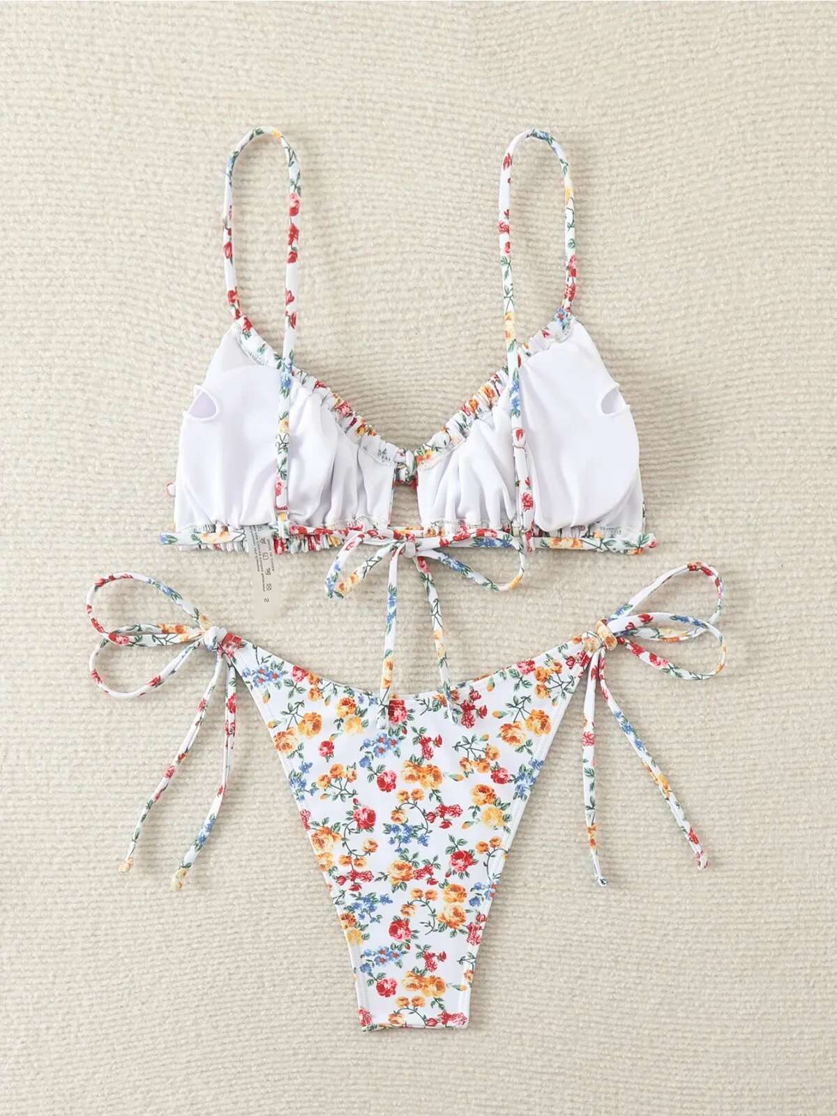 Dongdumaoyi Floral Print Two Piece Swimsuit For Women Sexy Drawstring Pleated Bra Push Up Bikini Set Beach Vacation Bathing Suit New
