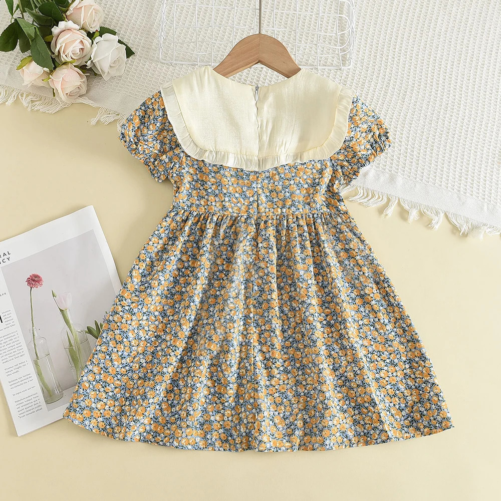 Casual Summer Kids Girls Dress Floral Kids Clothes Bow Patchwork Baby Girl Princess Dress Flower Girl Dresses 250407