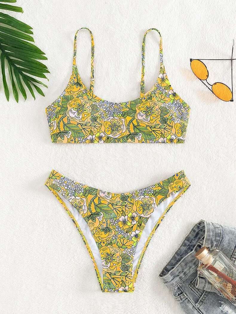 Dongdumaoyi Micro Bikini Sexy Floral Print Push Up Swimsuit Women Halter Cut Out Beach Bathing Suit Thong Swimwear Trajes De Ba O Mujer