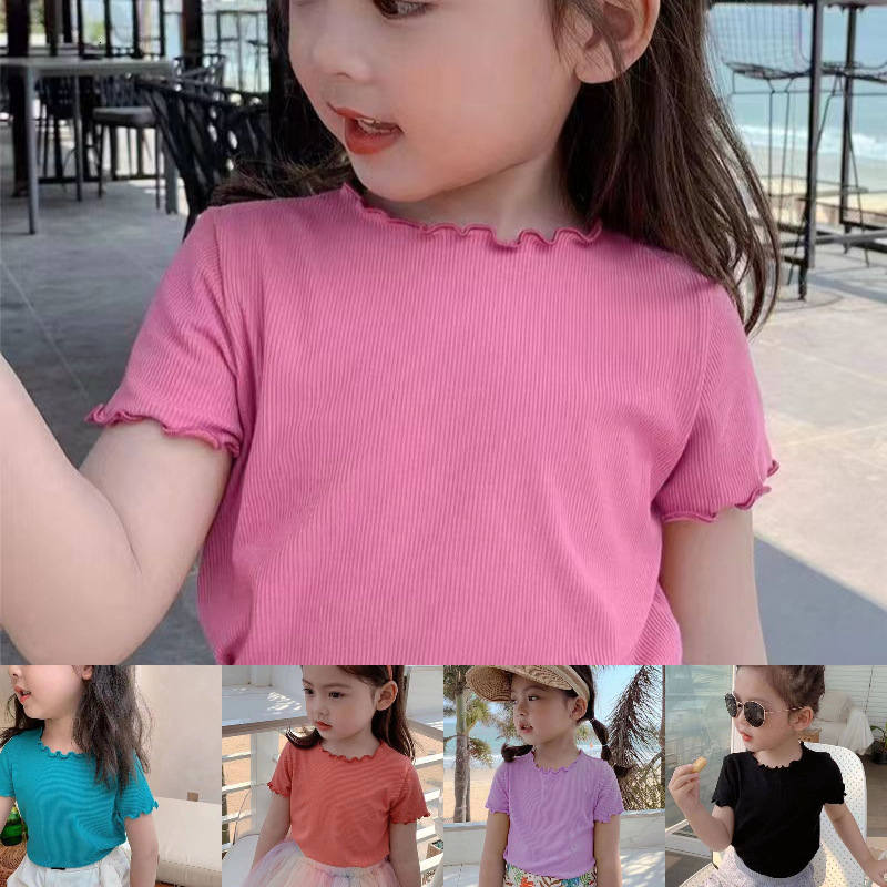 Ddmyshoesvip Ice Silk Short Sleeved T Shirt New Korean Version Versatile Summer Clothes For Girls Babies Striped Stylish With Black Fungus Edges
