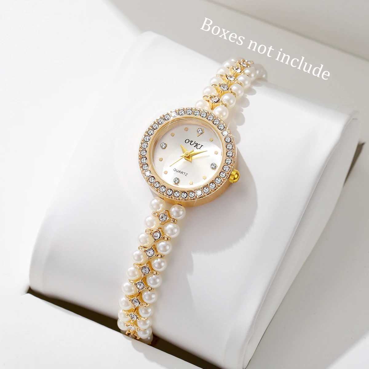 Fashion womens watch imitates pearl alloy strap and quartz watch Reloj Mujer (frameless)T250408
