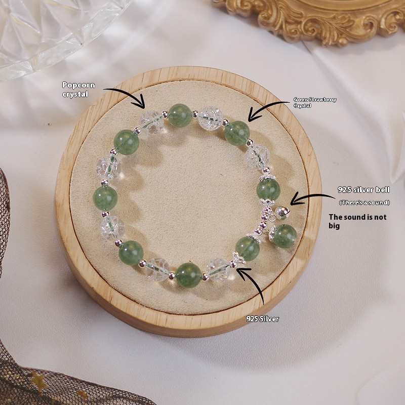 Natural green strawberry crystal crystal bracelet women sterling silver ins niche design simple