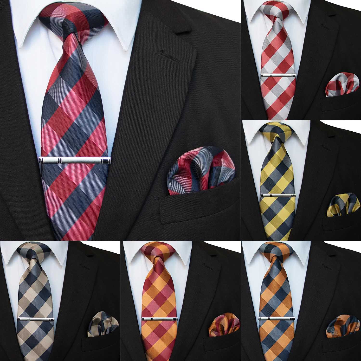 41 Style Men Tie Necktie Pocket Square Party Wedding Fashion Striped Plaid 8cm Silk Woven Business Handkerchief Tie Clip Set X250407