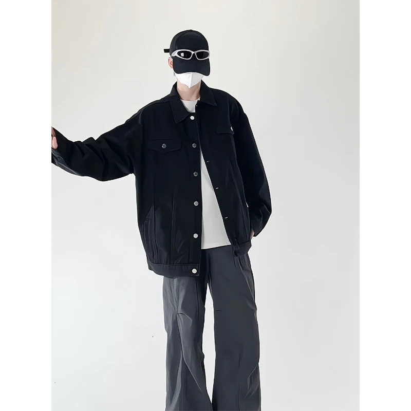Spring black denim jacket mens casual pocket streetwear hiphop loose bomber Plus size 4XL 250407