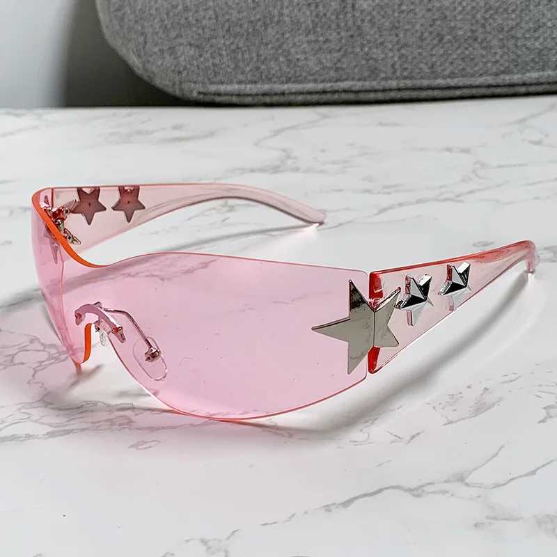 New Womens Fashion Y2K Sunglasses Star Decoration Large Frame Sunglasses Outdoor Sports Bike Glasses UV400 Gafas De Sol W250408