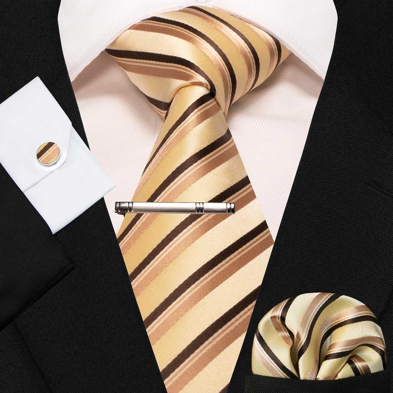 8cm Silk Mens Ties Green Black Ties plaid stripe NeckTie Pocket Square Cufflinks Tie clips Set Mens Wedding business Party Tie X250407