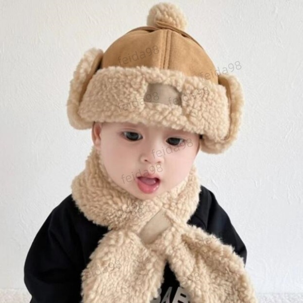 Designer kids Hats Scarf Two-piece Sets Winter Knitted Caps Boys Girls Letter Hat Scarves Warm Ear Muff Protection Cold Beanies Fit Baby 0-3 Years Christmas gift