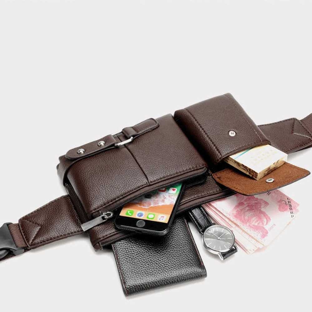 Multi pocket Fanny Pack PU leather waist bag ultra-thin shoulder bag Hip wallet adjustable shoulder strap casual bag outdoor day bag Z250407