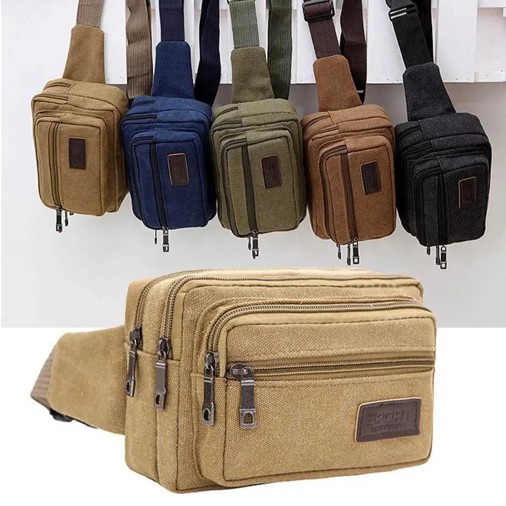 Fashionable mens waist bag canvas Fanny Pack mens multifunctional pocket bag with travel shoulder bag outdoor sports mens waist belt bag Z250407