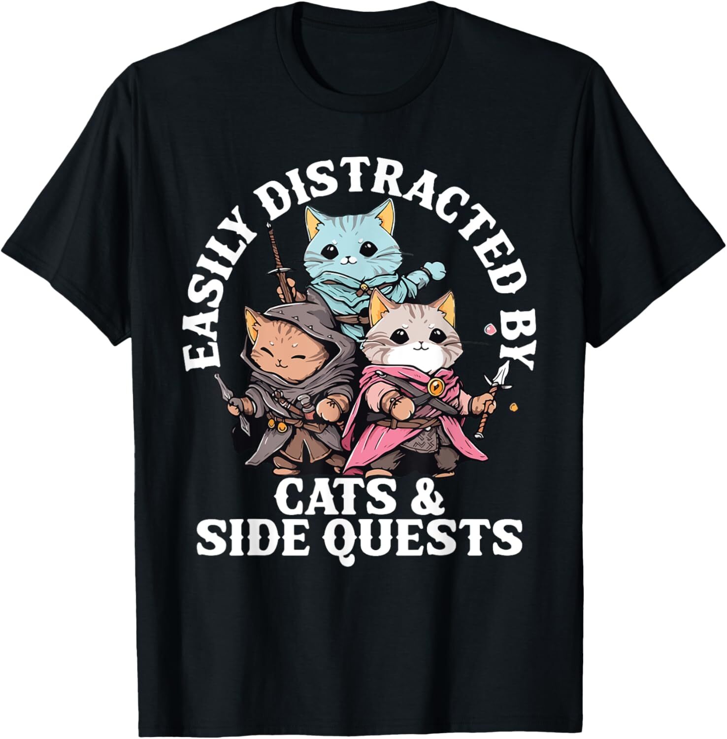 T shirt for Mens Cats Side Quest Distracted Tabletop Funny Men Women Dad Graphic Tee Casual Tops Clothes Short sleeve simple simple