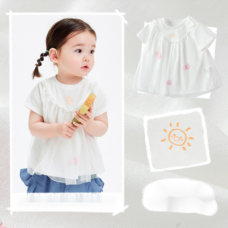 Ddmyshoesvip Children S Clothing Girls Mesh T Shirt New Summer Short Sleeved Pure Cotton Outerwear For Small Medium Sized Babies And Sweet