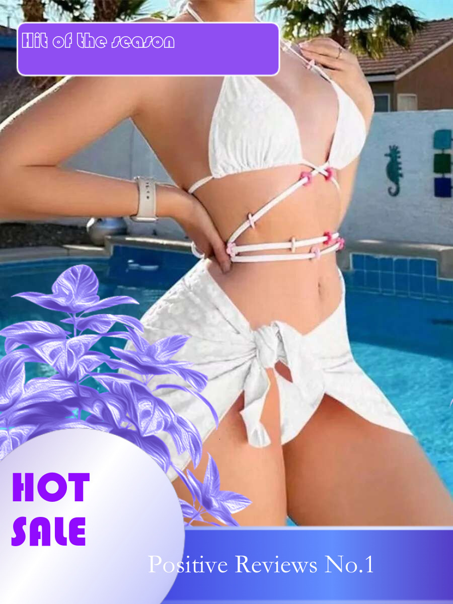 Dongdumaoyi Mesh Skirt Pleated Bikini Set Women Blue White Floral Designer Criss Cross Swimsuit Piece Bathing Suit Cover Up Swimwear