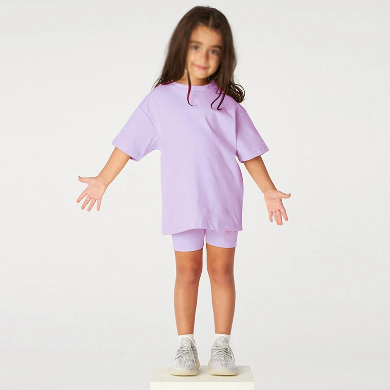 Collection Little Kids Baby Girls Clothes 2 Pieces Tracksuit Set Oversized Short Sleeve Cotton T-shirtShorts Sportwear Leggins 250407