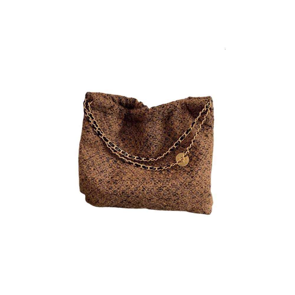 Women's Bags Large capacity commuting brown woolen chain tote women, 2025 new model, niche single shoulder underarm bag for spring and summer