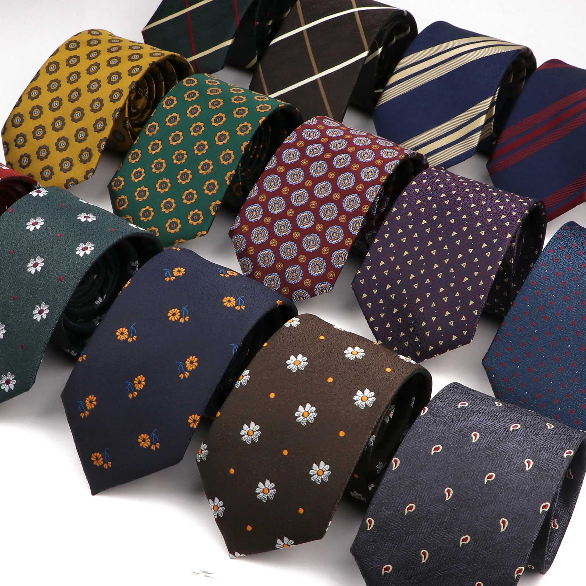 New Fashion Mens Tie 7.5cm Striped Floral Paisley Green Dark Color Necktie Fit Wedding Party Meeting Business Slim Narrow Cravat X250407
