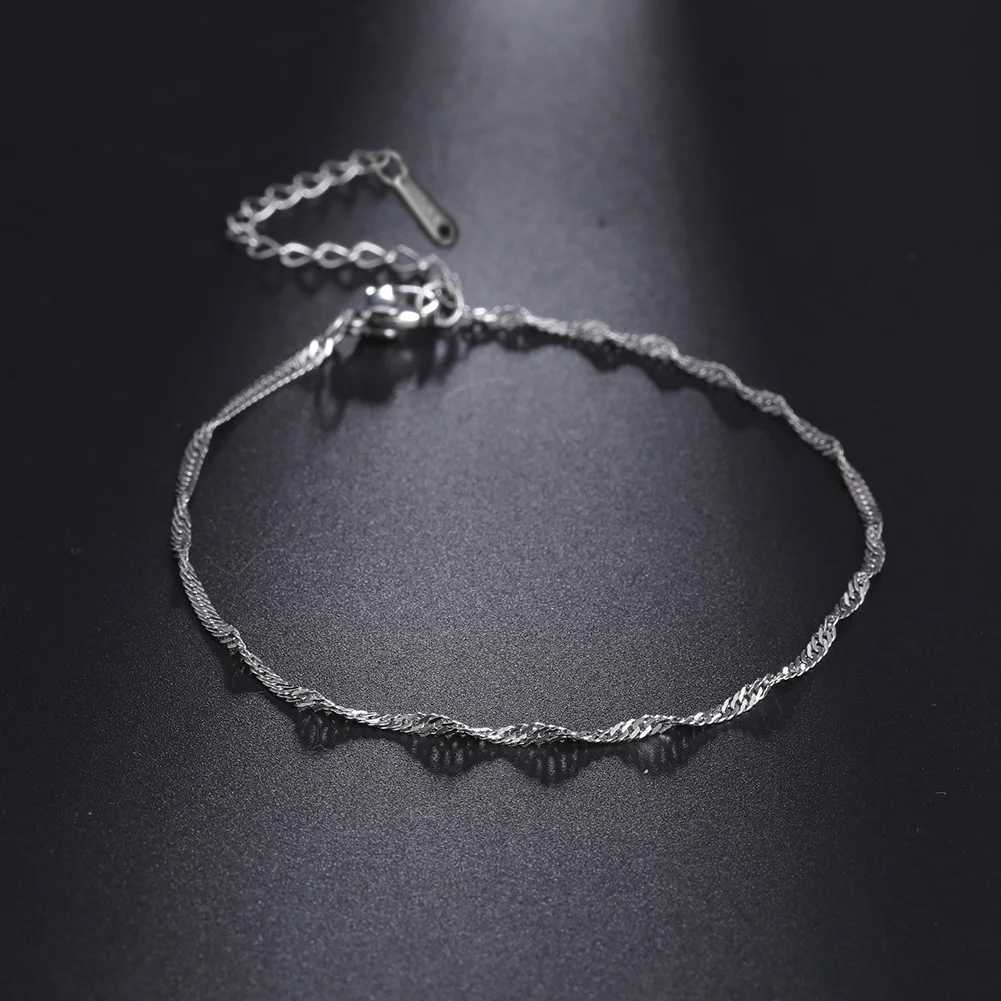 Skyrim Fashion Twist Water Wave Leg Ankle Bracelet Stainless Steel Gold Beach Anklet Jewelry W250407