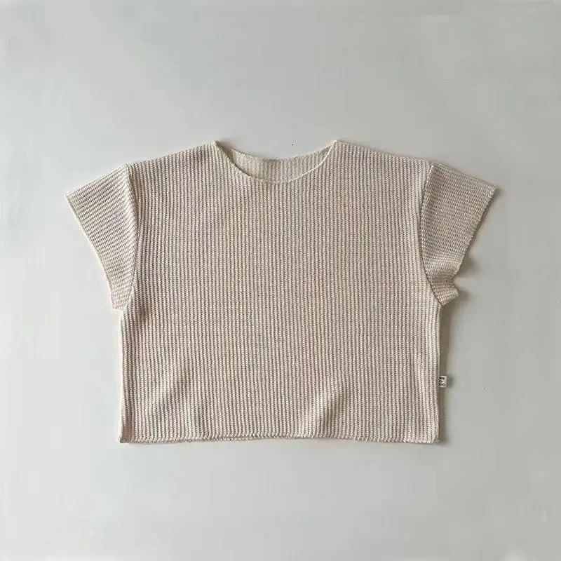 Korean Version Summer Kids Baby Girls Boys Short Sleeve Solid Top Tees Shorts Pants Infant Cute Pure Cotton Loose Clothing Set 250407